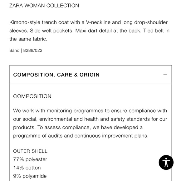 NWT ZARA ZW COLLECTION Kimono belted trench coat - Picture 10 of 10